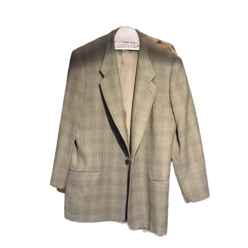 Giorgio Armani Virgin Wool Plaid Print Blazer - Green Suiting, Clothing -44 R